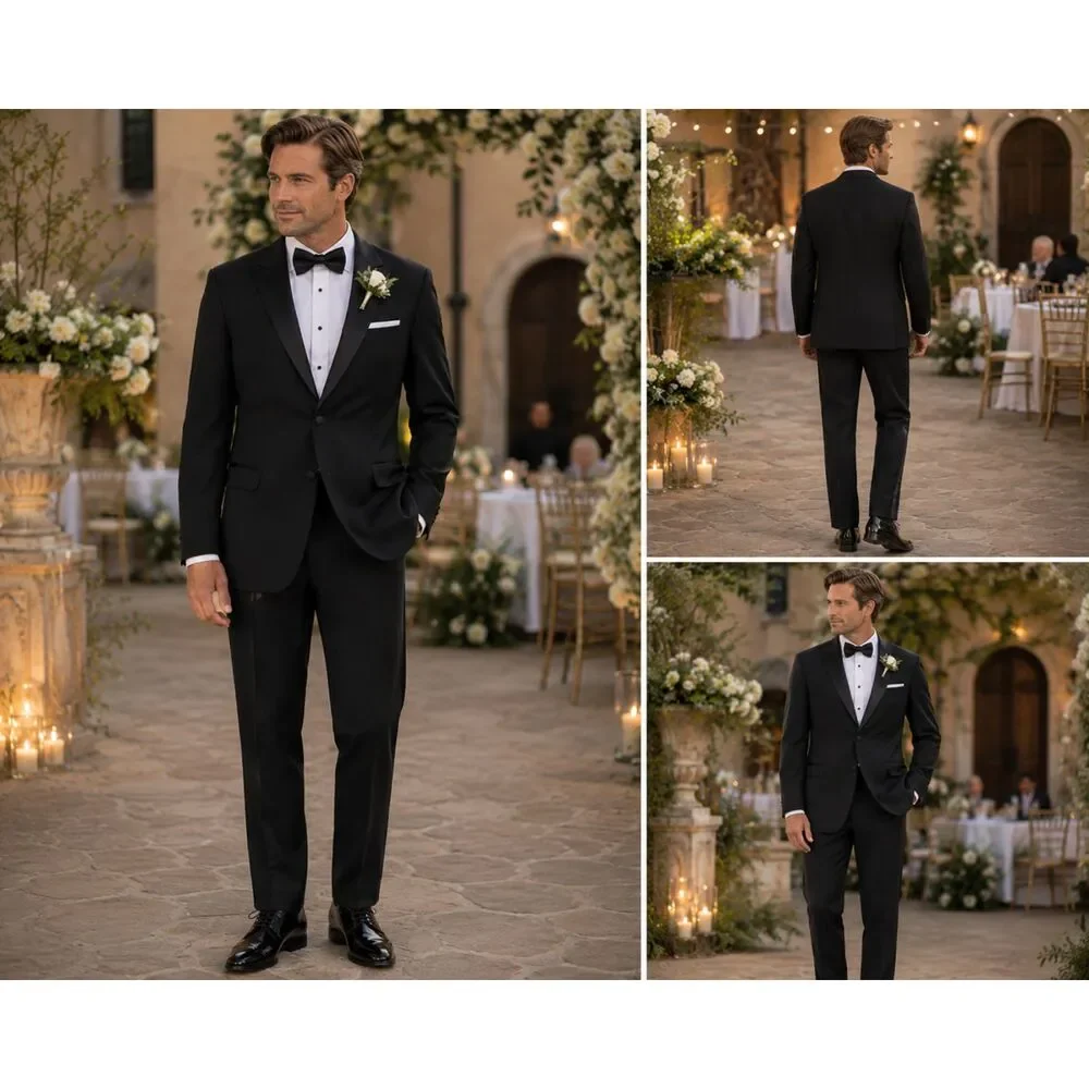 Donna Karan Signature Black Wool Tuxedo Made in Italy Formal Suit Approx 40R